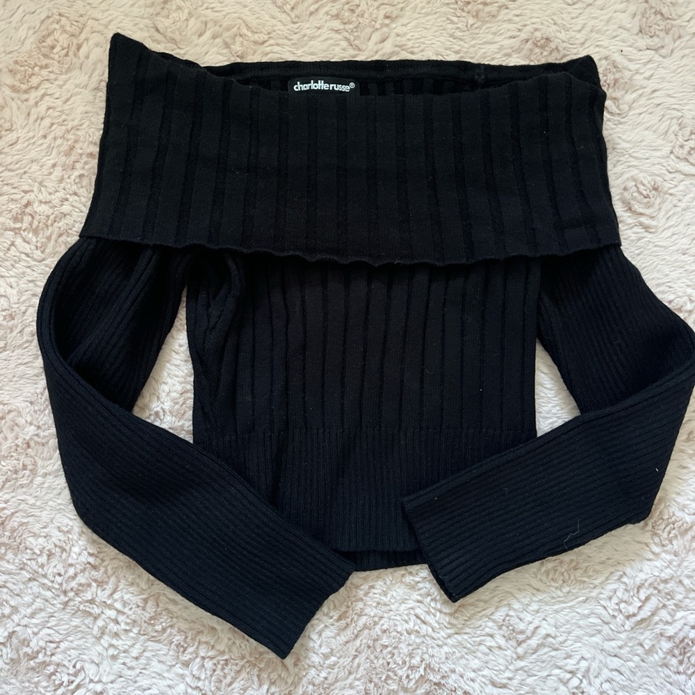 Charlotte Russe Elegant Black Off-Shoulder Sweater